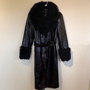 7 For All Mankind Black Trench Coat with Faux Fur Trim